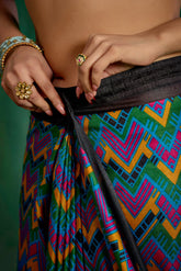 Shop Teal Stylish Linen Printed Ready to Wear Sarees Online - Affordable Prices-RTW-1905